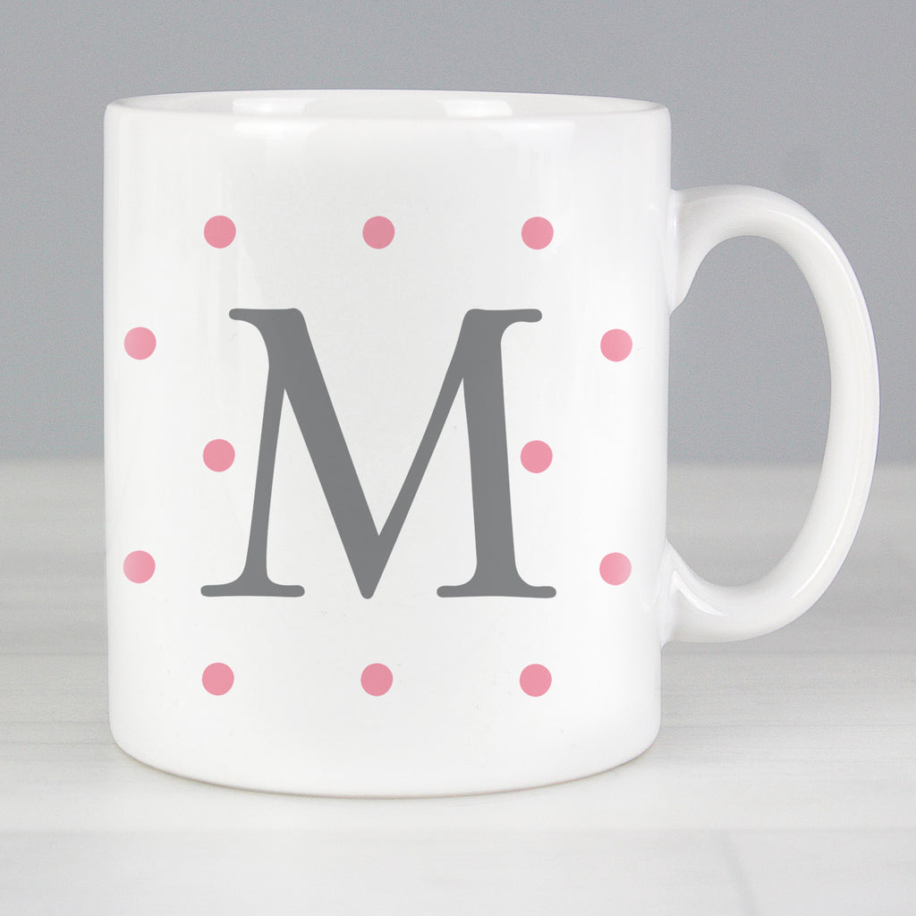Personalised Monogram Pink Spot Mug - Buy Mugs at GiftMasters.co.uk
