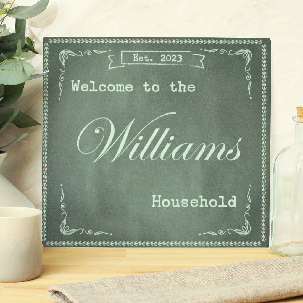 Personalised Family Chalk Glass Chopping Board/Worktop Saver - Buy Kitchen, Baking & Dining Gifts at GiftMasters.co.uk