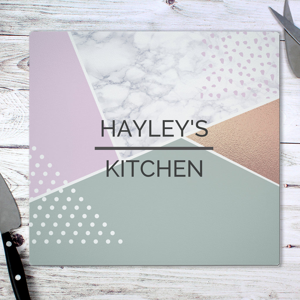 Personalised Geometric Glass Chopping Board/Worktop Saver - Buy Kitchen, Baking & Dining Gifts at GiftMasters.co.uk