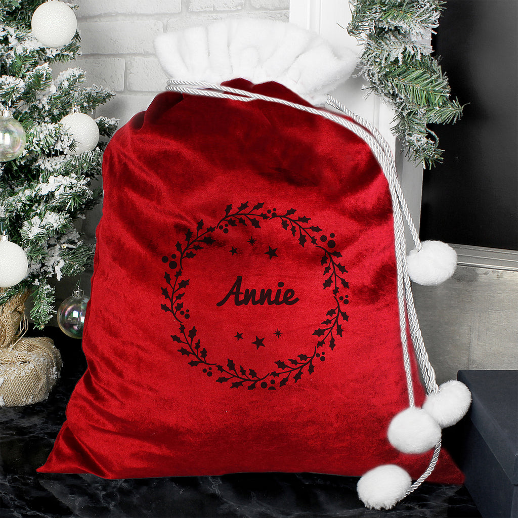 Personalised Holly Red Christmas Sack - Buy Christmas Decorations at GiftMasters.co.uk