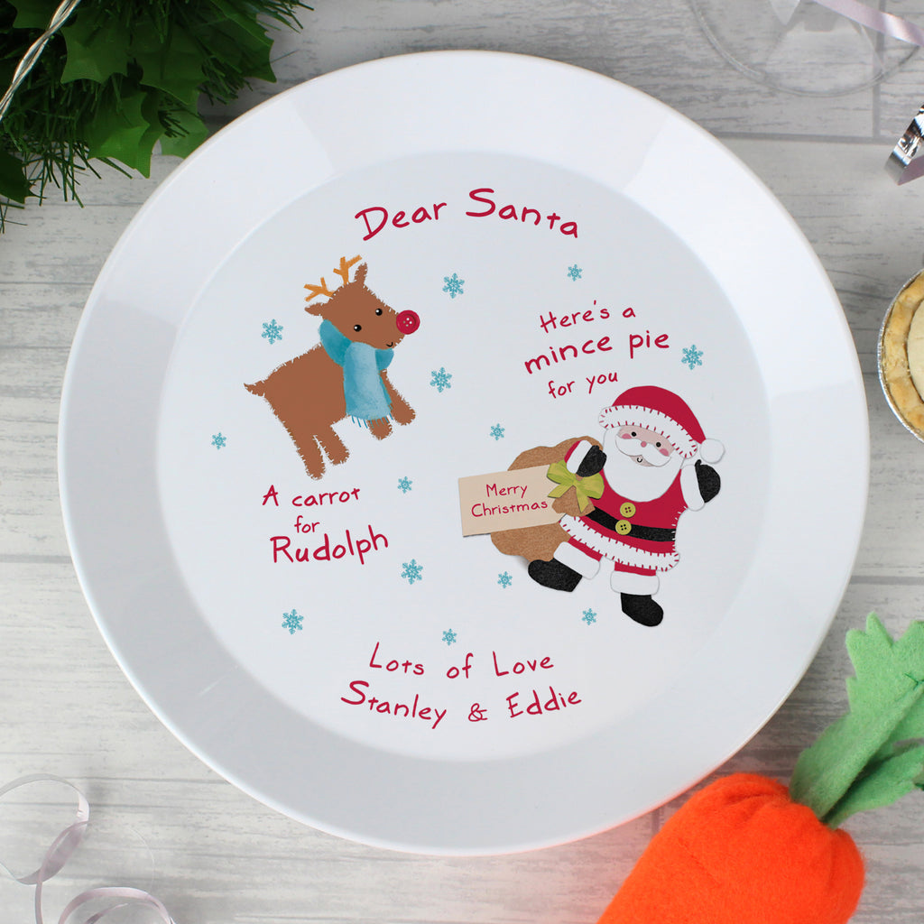 Personalised Santa and Rudolph Christmas Eve Mince Pie Plastic Plate - Buy Kitchen, Baking & Dining Gifts at GiftMasters.co.uk