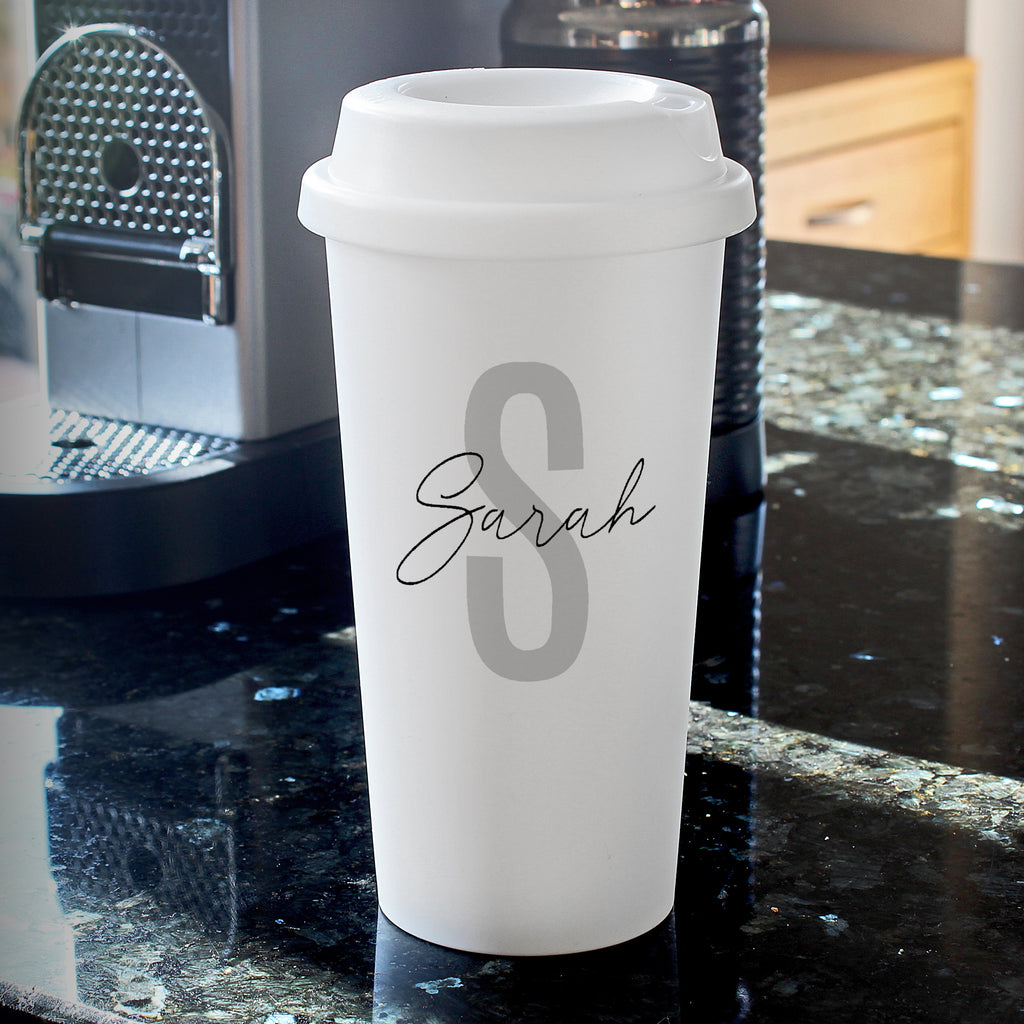 Personalised Initial & Name Insulated Reusable Eco Travel Cup - Buy Travel Mugs at GiftMasters.co.uk