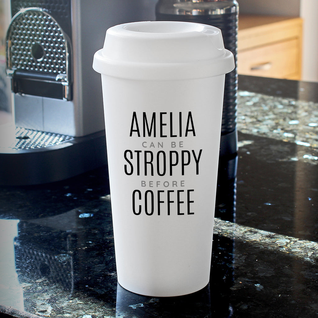 Personalised Black Text Slogan Insulated Reusable Eco Travel Cup - Buy Travel Mugs at GiftMasters.co.uk