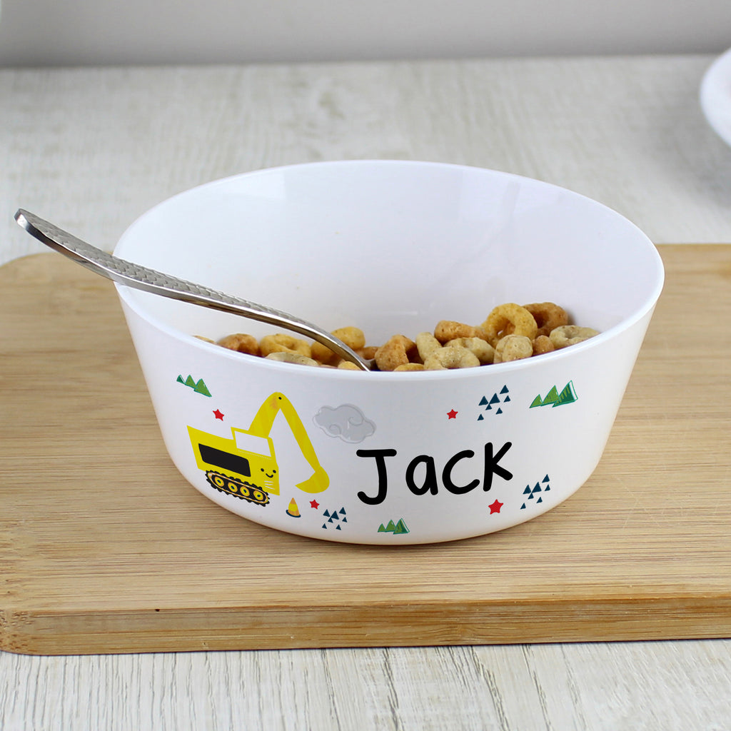 Personalised Digger Plastic Bowl - Buy Mealtime Essentials at GiftMasters.co.uk