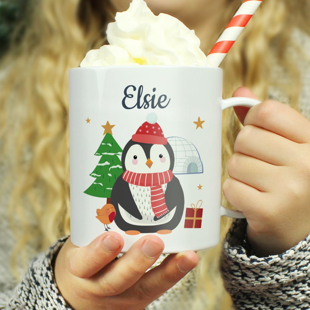 Personalised Christmas Penguin Plastic Mug - Buy Mugs at GiftMasters.co.uk