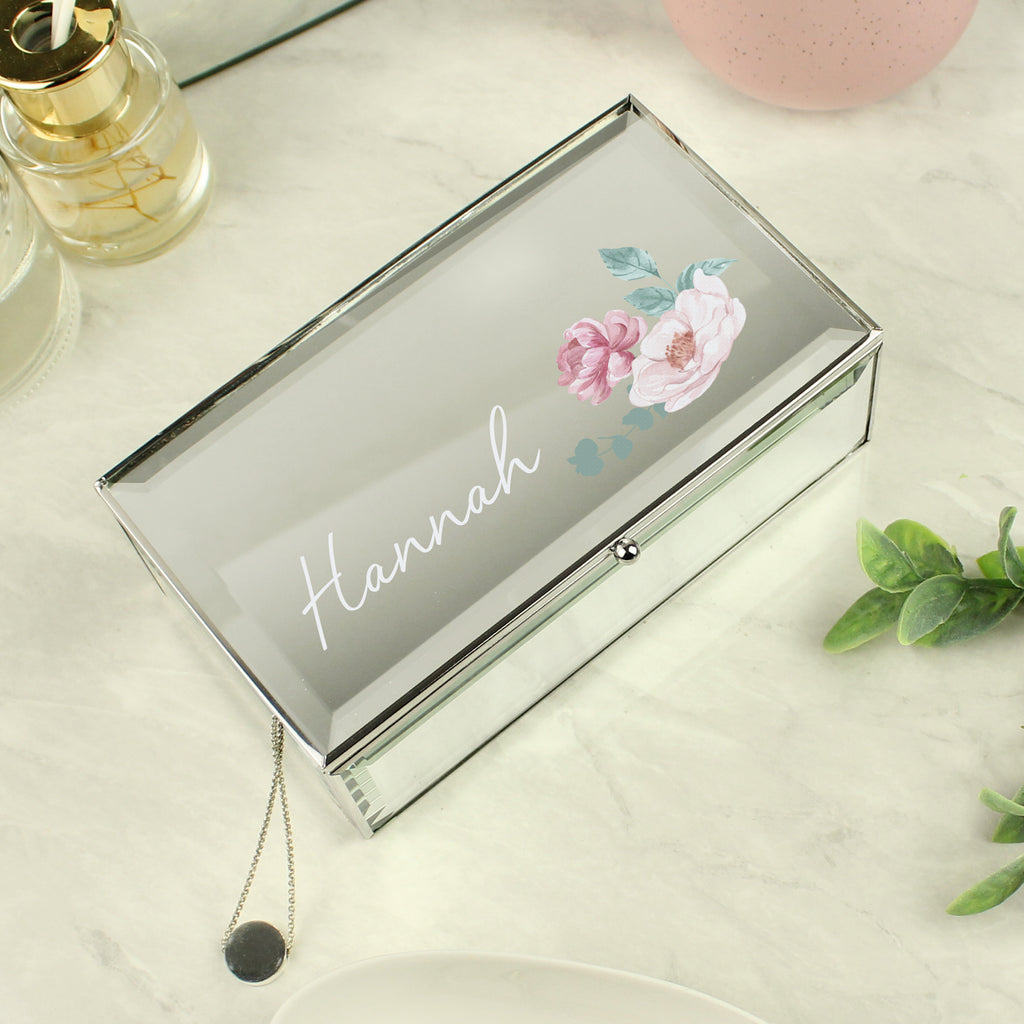 Personalised Floral Mirrored Jewellery Box - Buy Trinket, Jewellery & Keepsake Boxes at GiftMasters.co.uk