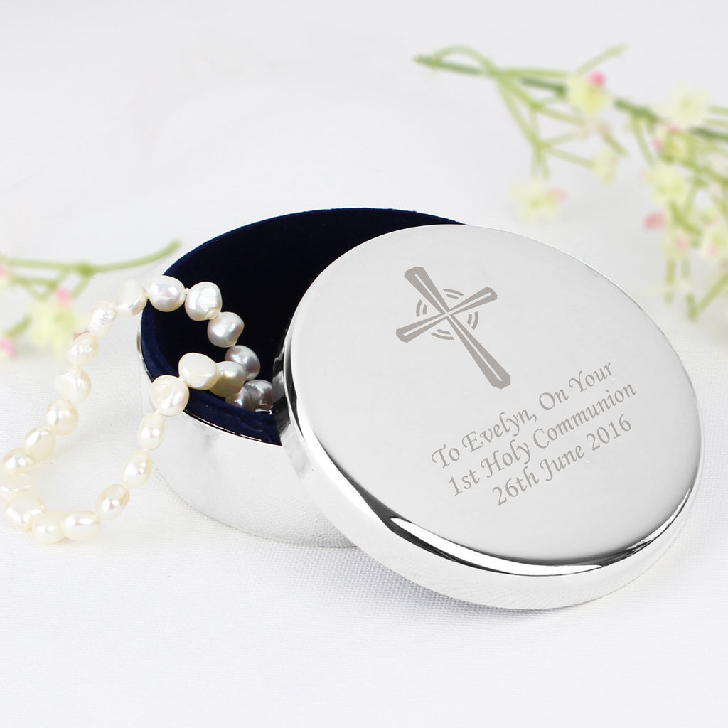 Personalised Silver Cross Trinket Box - Ideal For Rosary Beads - Buy Trinket, Jewellery & Keepsake Boxes at GiftMasters.co.uk