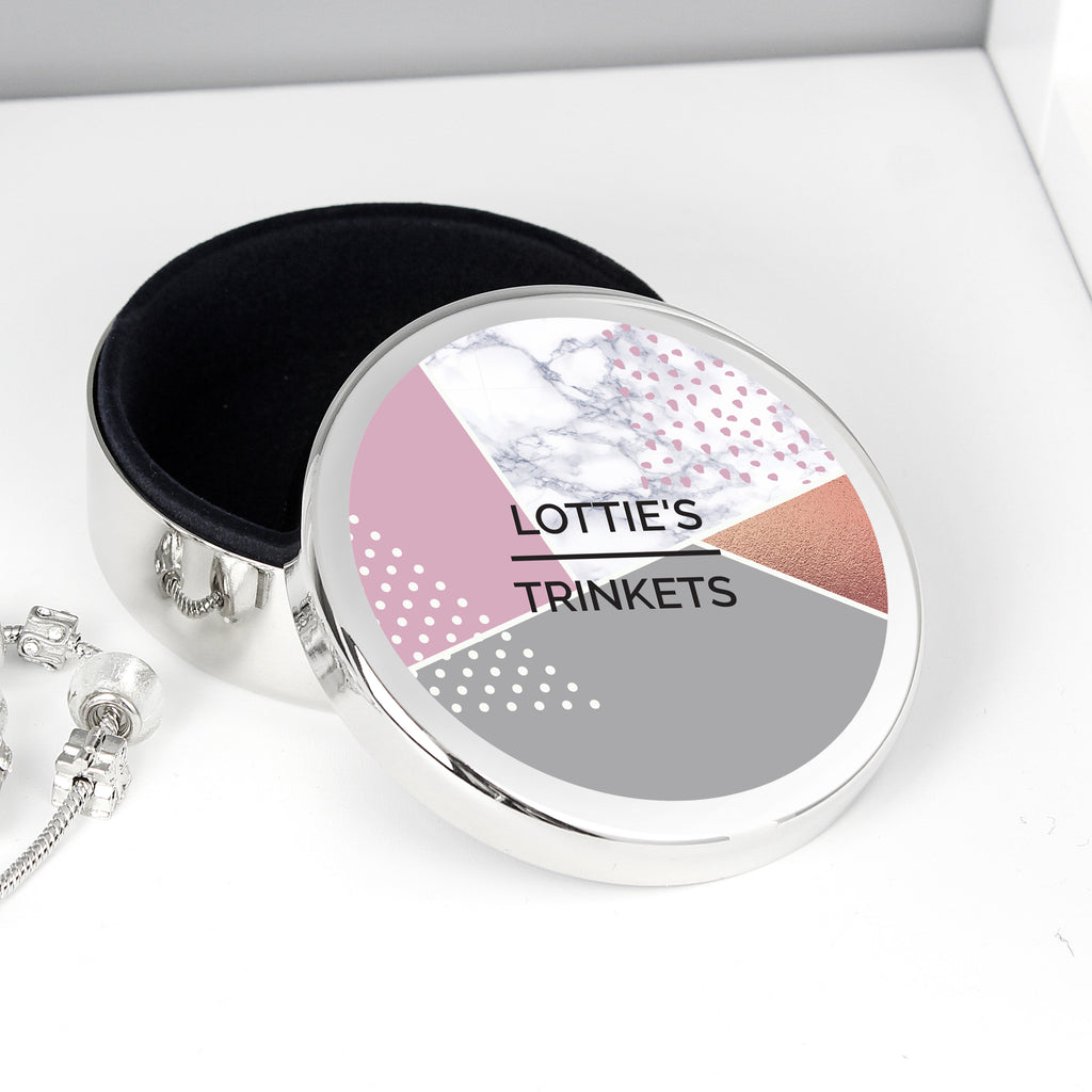 Personalised Geometric Round Trinket Box - Buy Trinket, Jewellery & Keepsake Boxes at GiftMasters.co.uk
