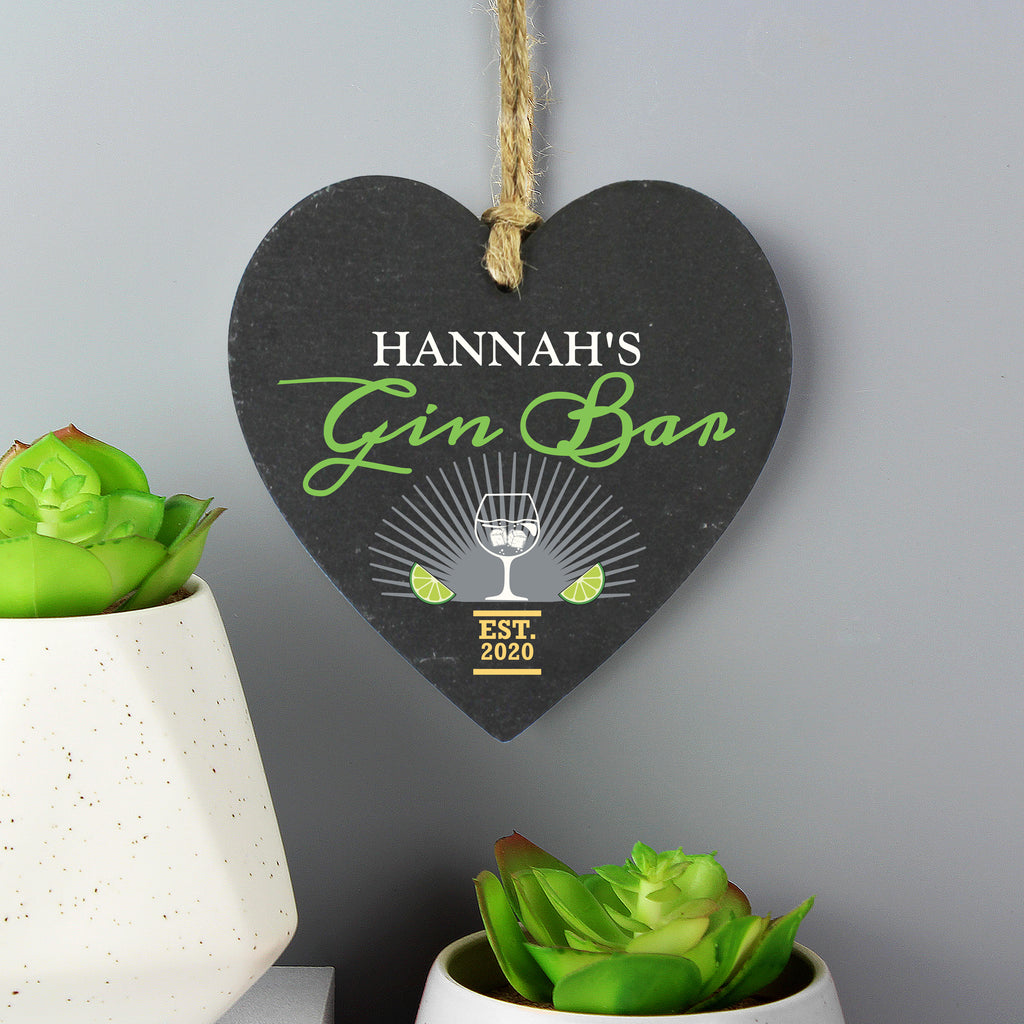 Personalised Gin Bar Slate Heart Decoration - Buy Slate at GiftMasters.co.uk