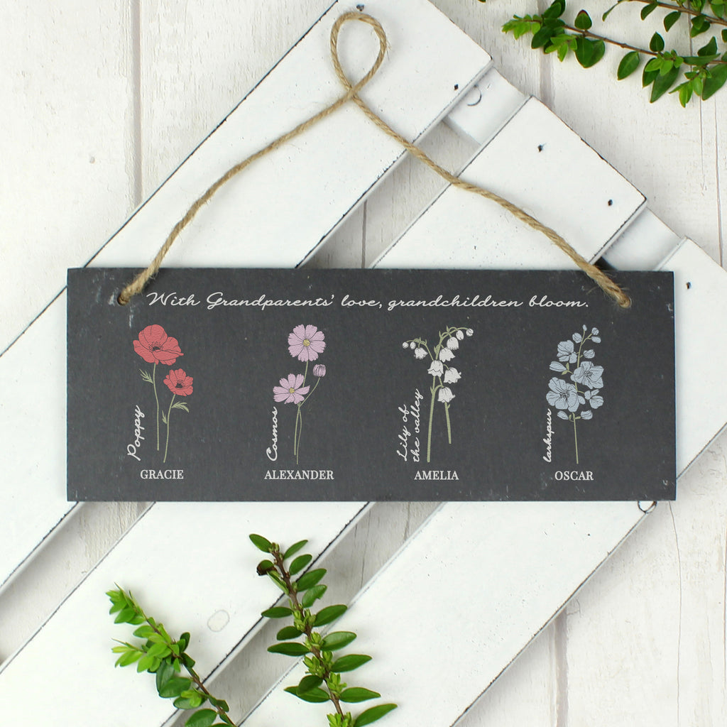 Personalised Flower of the Month Hanging Slate Plaque - Buy Hanging Decorations & Signs at GiftMasters.co.uk