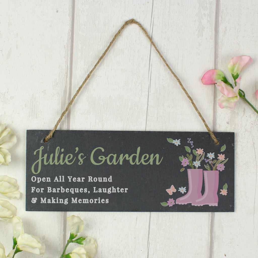 Personalised Floral Garden Slate Sign - Buy Hanging Decorations & Signs at GiftMasters.co.uk