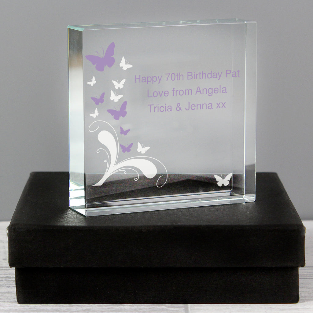 Personalised Butterflies Crystal Token - Buy Ornaments at GiftMasters.co.uk