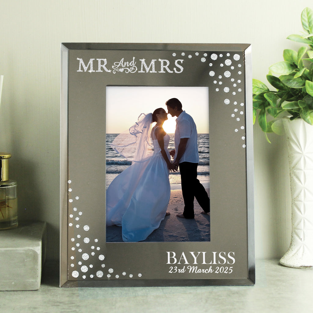 Personalised Mr and Mrs 6x4 Diamante Glass Photo Frame - Buy Photo Frames, Albums and Guestbooks at GiftMasters.co.uk