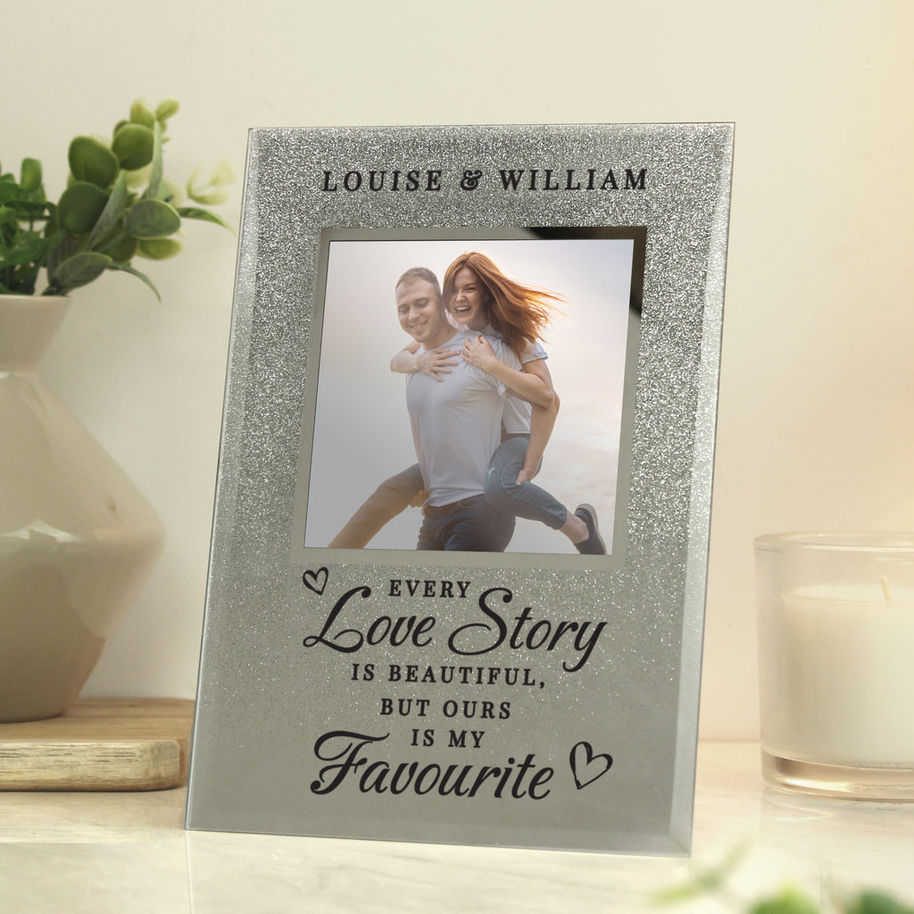 Personalised Every Love Story Is Beautiful 4x4 Glitter Glass Photo Frame - Buy Photo Frames, Albums and Guestbooks at GiftMasters.co.uk