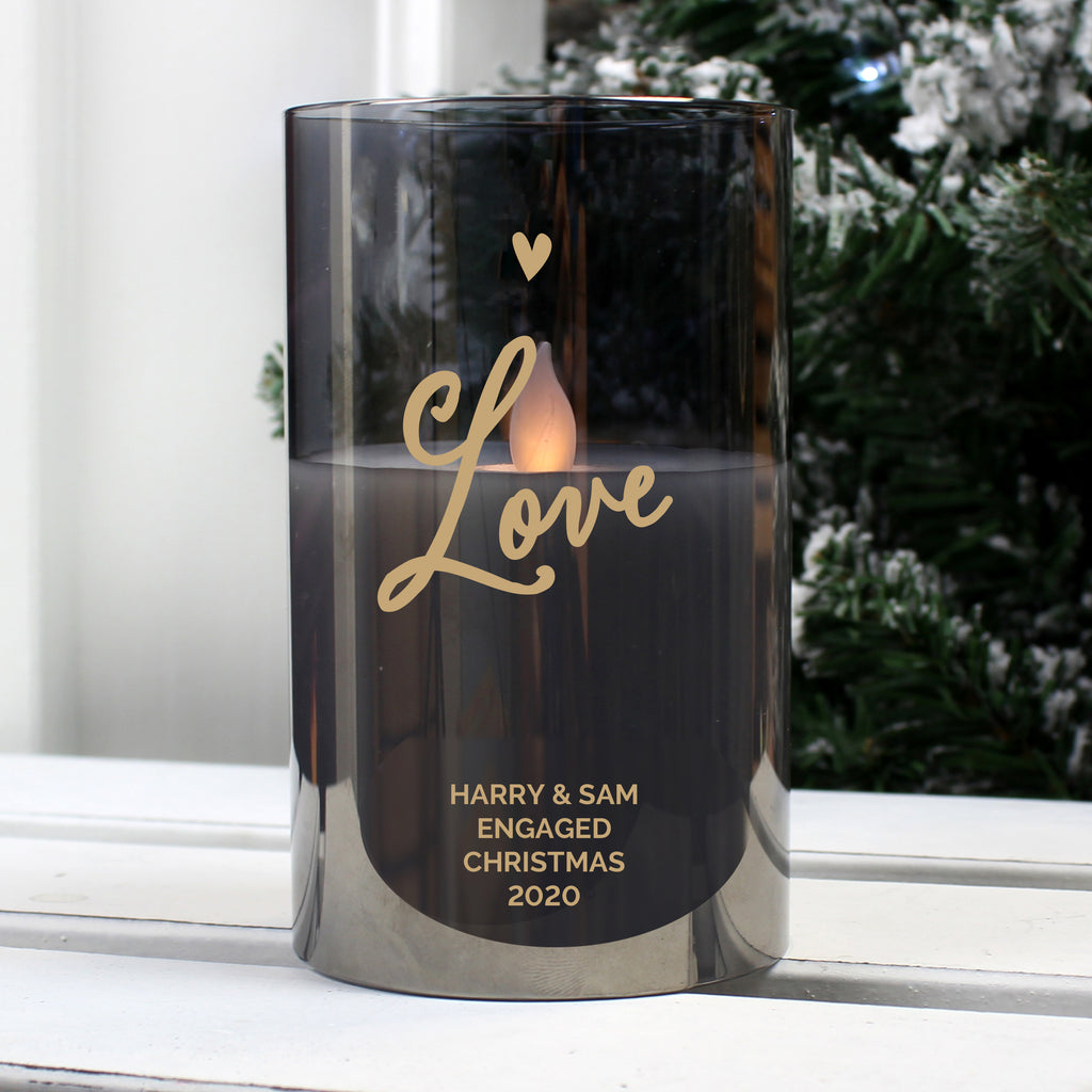 Personalised Love Smoked Glass LED Candle - Buy LED Lights, Candles & Decorations at GiftMasters.co.uk