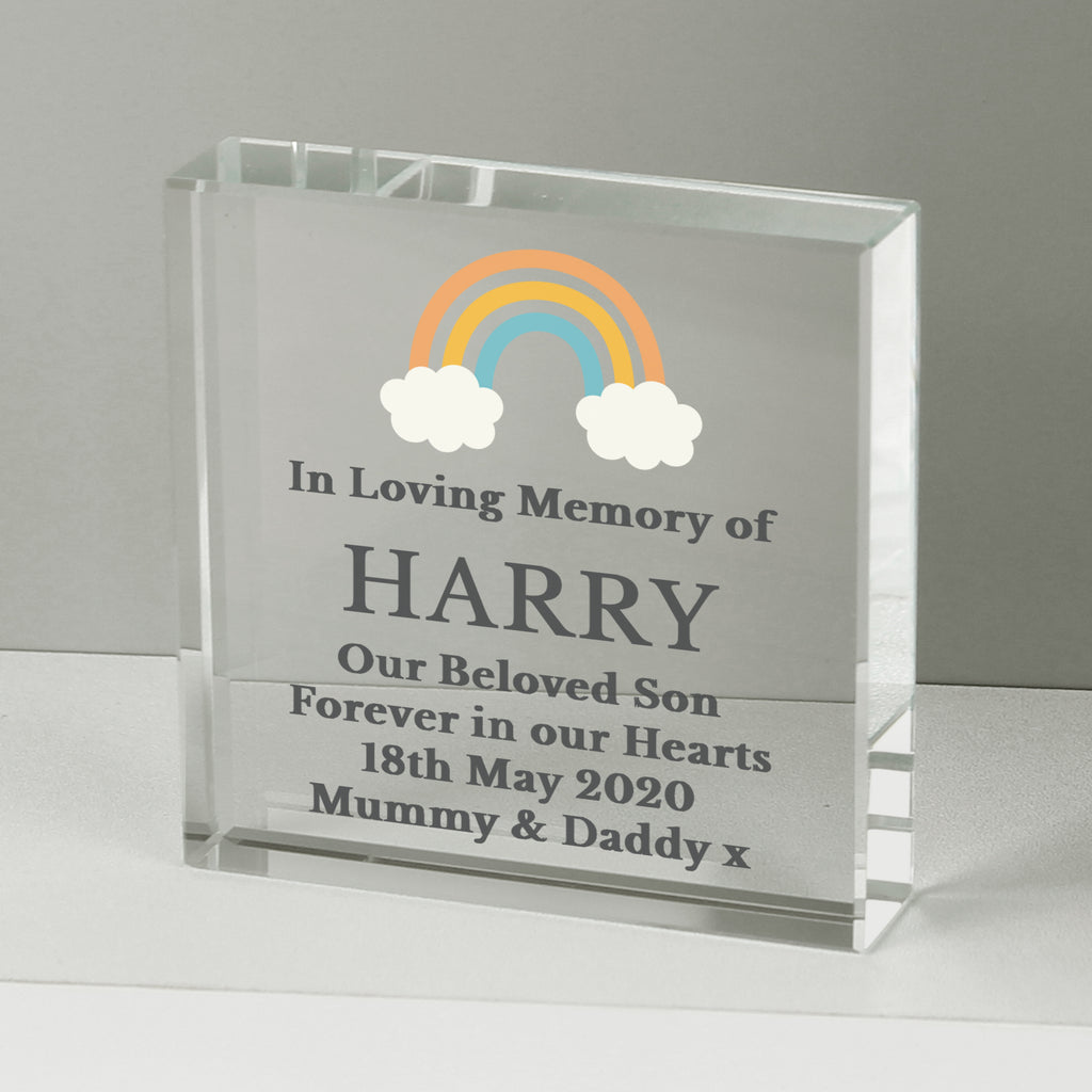 Personalised Rainbow Memorial Crystal Token - Buy Memorials at GiftMasters.co.uk