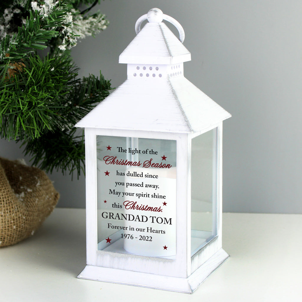 Personalised Christmas Season Memorial White Lantern - Buy LED Lights, Candles & Decorations at GiftMasters.co.uk