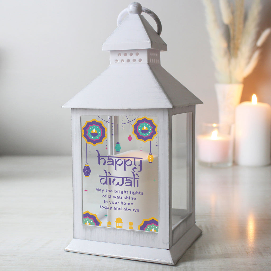Personalised Diwali White Lantern - Buy LED Lights, Candles & Decorations at GiftMasters.co.uk