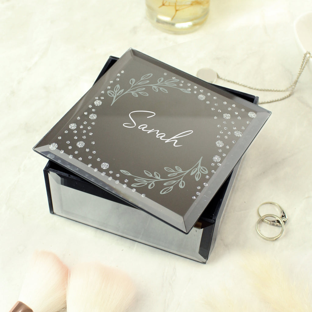 Personalised Botanical Diamante Mirrored Trinket Box - Buy Trinket, Jewellery & Keepsake Boxes at GiftMasters.co.uk