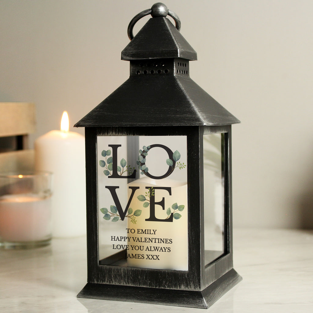 Personalised LOVE LED Black Lantern - Buy LED Lights, Candles & Decorations at GiftMasters.co.uk