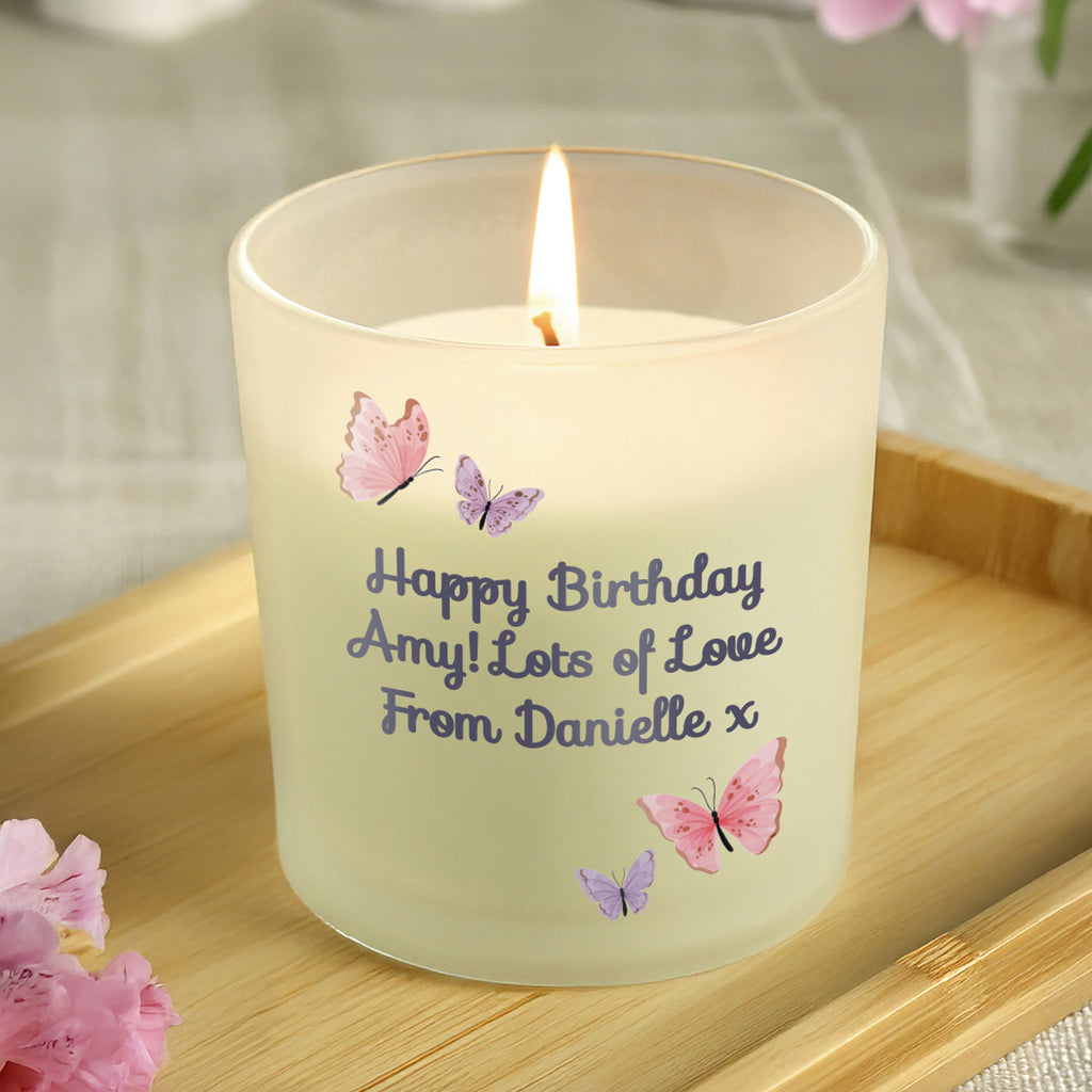 Personalised Butterfly Frosted Candle - Buy Candles & Reed Diffusers at GiftMasters.co.uk