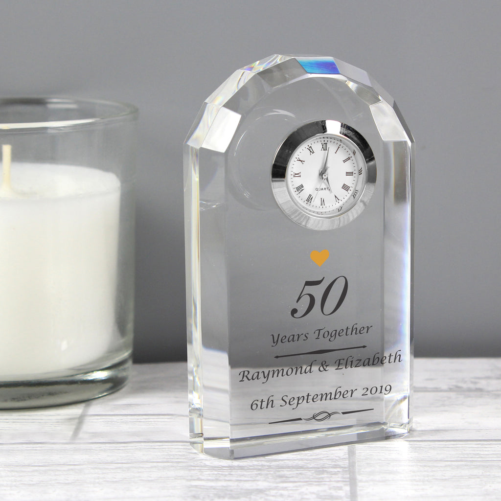 Personalised Golden Anniversary Crystal Clock - Buy Clocks & Watches at GiftMasters.co.uk
