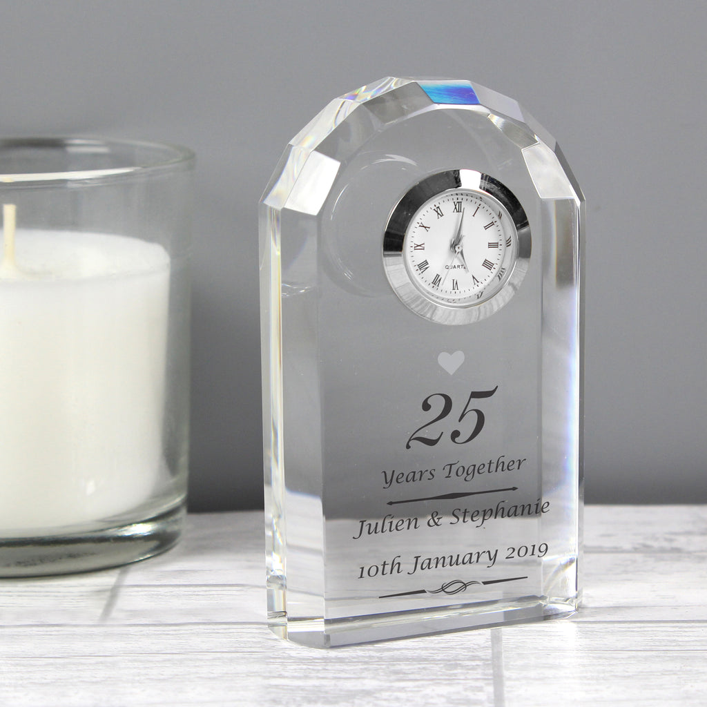 Personalised Silver Anniversary Crystal Clock - Buy Clocks & Watches at GiftMasters.co.uk