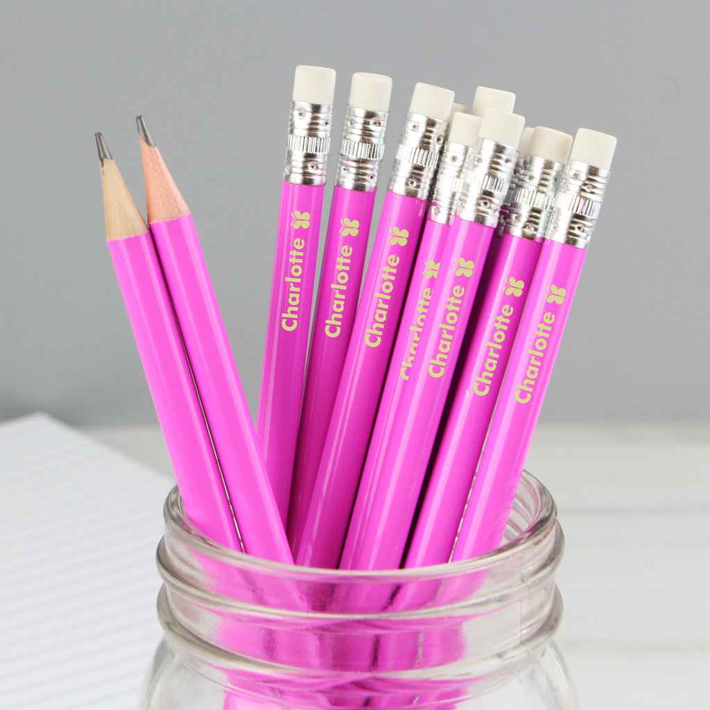 Personalised Butterfly Motif Pink Pencils - Buy Stationery & Pens at GiftMasters.co.uk