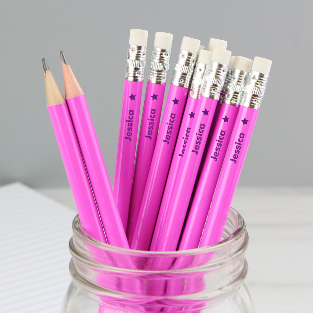 Personalised Star Motif Pink Pencils - Buy Stationery & Pens at GiftMasters.co.uk