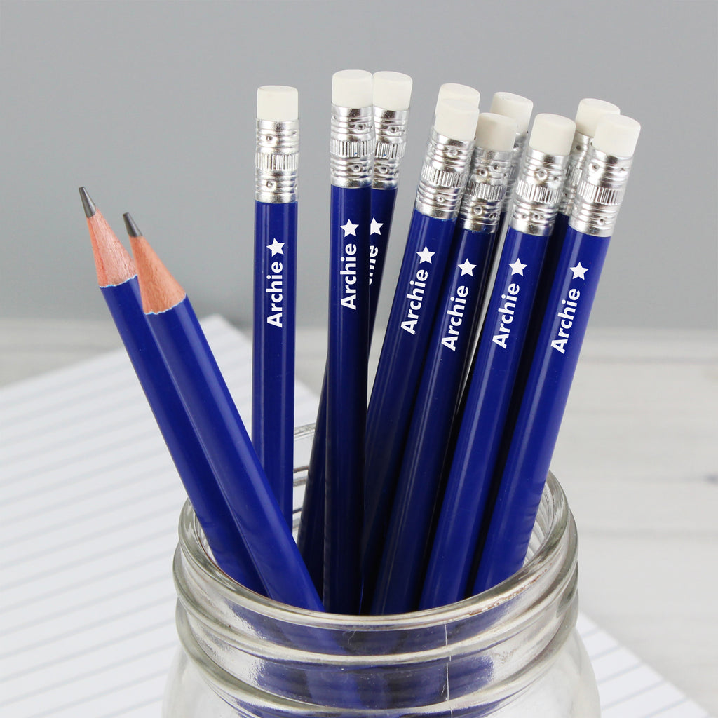 Personalised Star Motif Blue Pencils - Buy Stationery & Pens at GiftMasters.co.uk