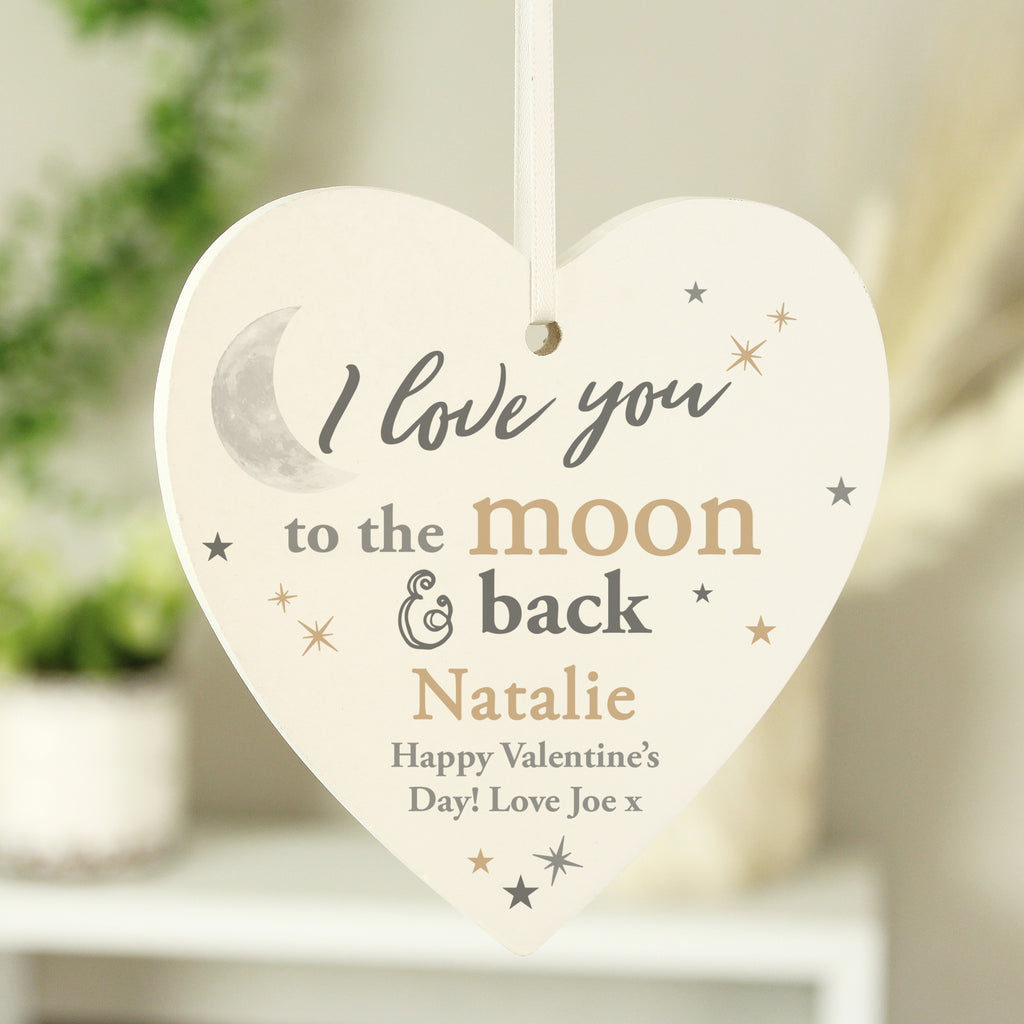 Personalised To the Moon and Back... Wooden Heart Decoration - Buy Hanging Decorations & Signs at GiftMasters.co.uk