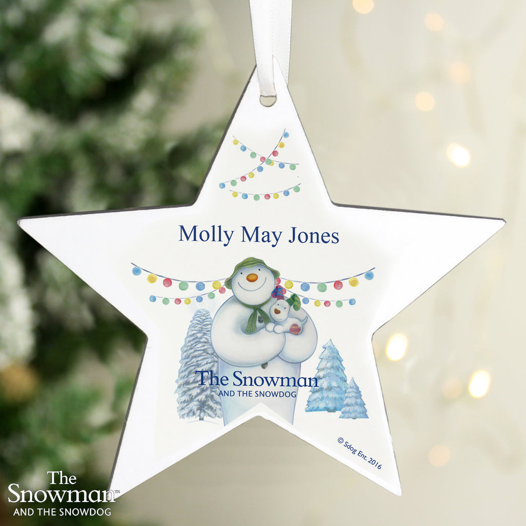 Personalised The Snowman and the Snowdog Wooden Star Decoration - Buy Hanging Decorations & Signs at GiftMasters.co.uk