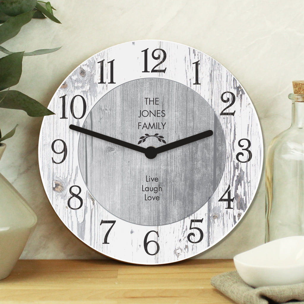 Personalised Any Message Shabby Chic Large Wooden Clock - Buy Clocks & Watches at GiftMasters.co.uk