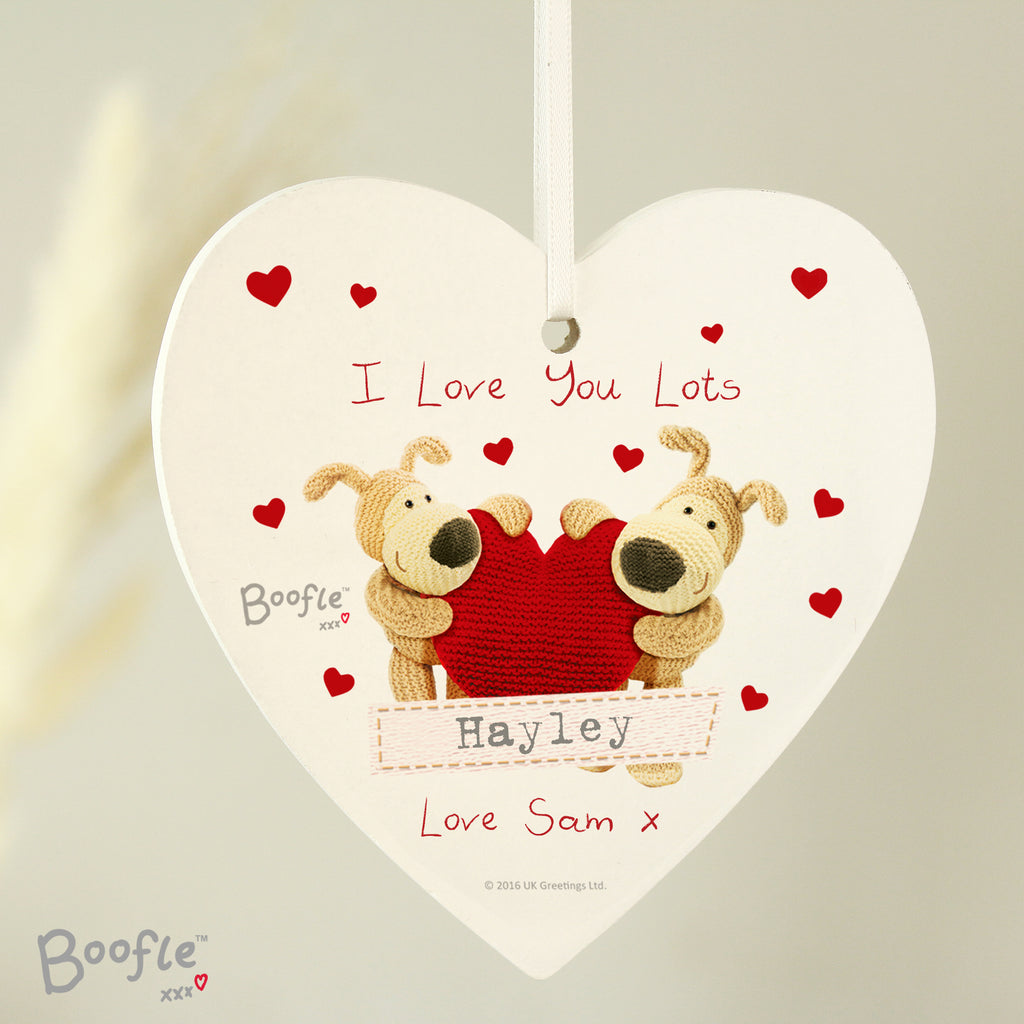 Personalised Boofle Shared Heart Wooden Heart Decoration - Buy Hanging Decorations & Signs at GiftMasters.co.uk