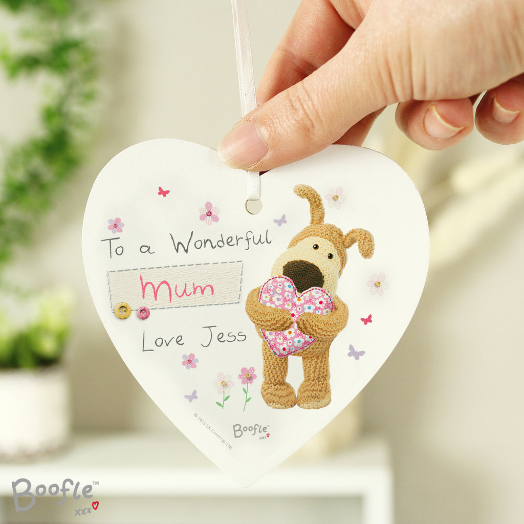 Personalised Boofle Flowers Wooden Heart Decoration - Buy Hanging Decorations & Signs at GiftMasters.co.uk