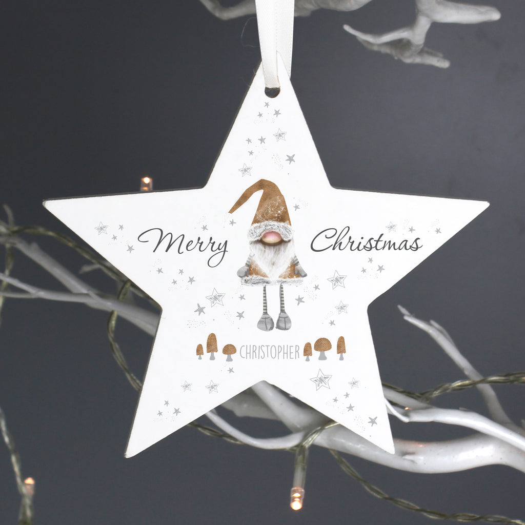 Personalised Christmas Gonk Wooden Star Decoration - Buy Hanging Decorations & Signs at GiftMasters.co.uk