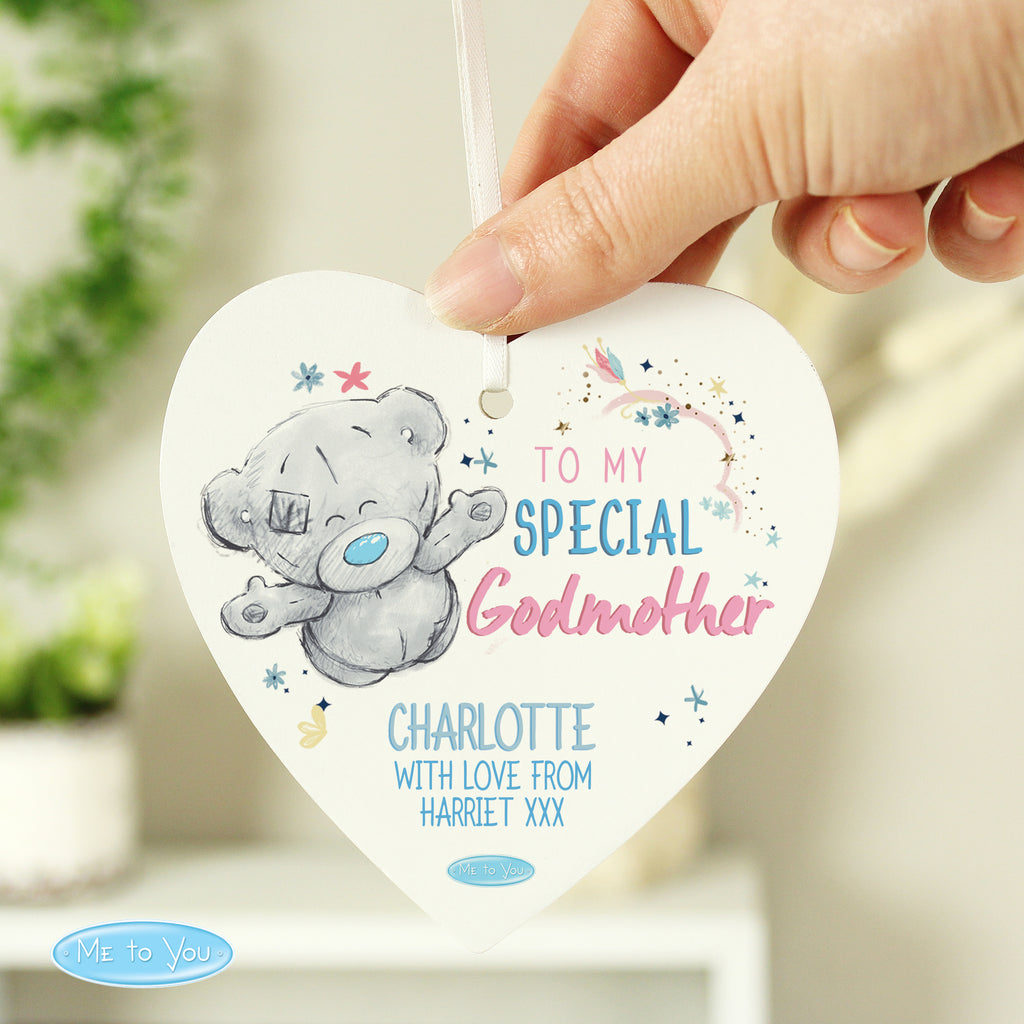 Personalised Me to You Godmother Wooden Heart Decoration - Buy Hanging Decorations & Signs at GiftMasters.co.uk