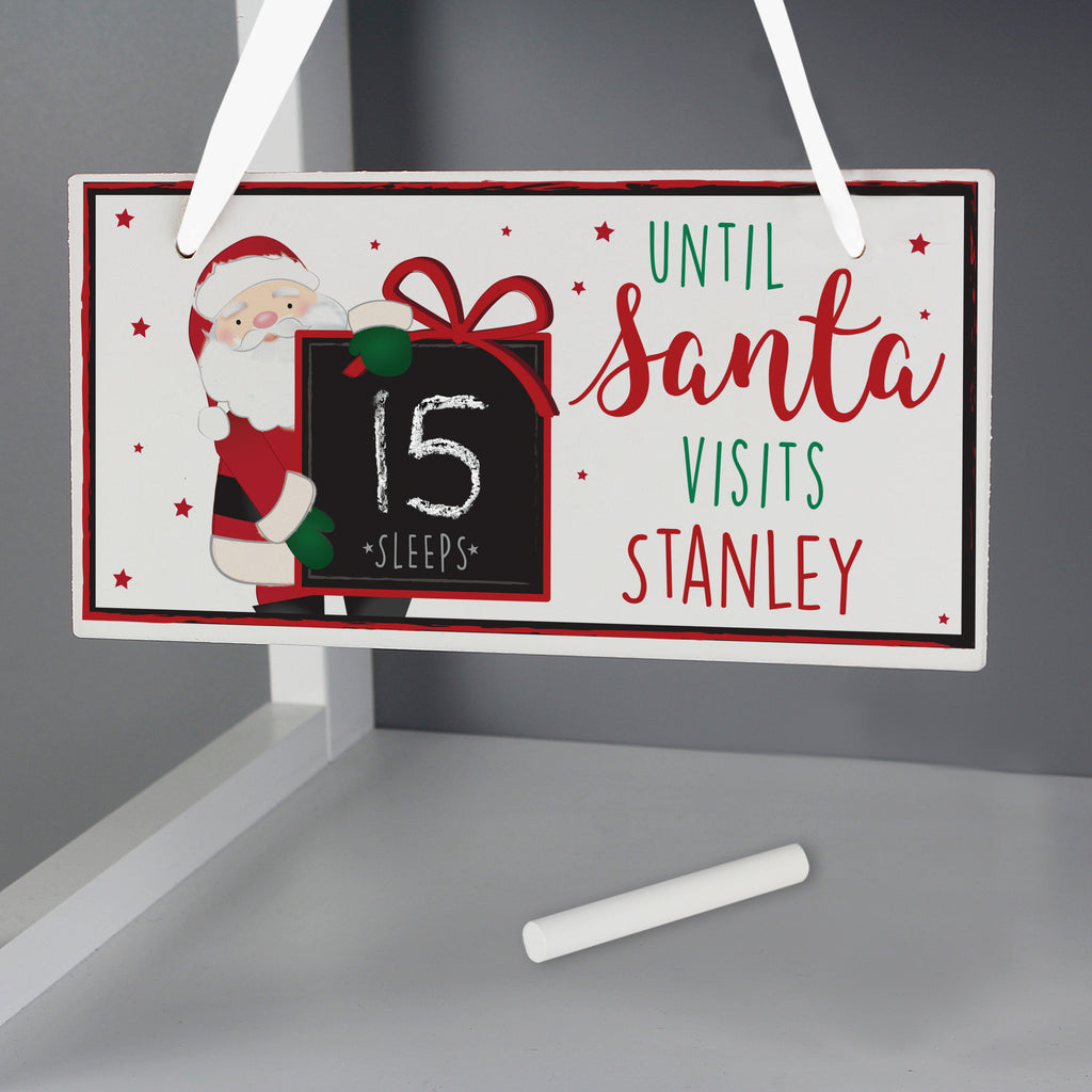 Personalised Santa Christmas Chalk Countdown Wooden Block - Buy Christmas Decorations at GiftMasters.co.uk