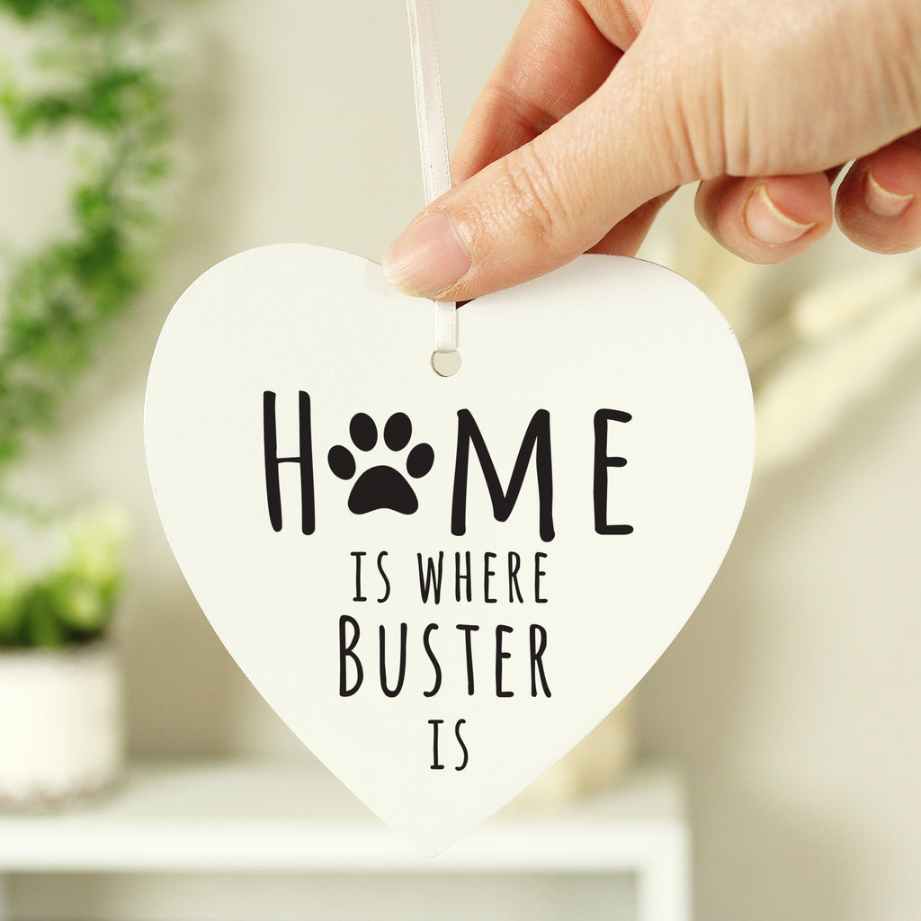 Personalised 'Home is Where' Pet Wooden Heart Decoration - Buy Hanging Decorations & Signs at GiftMasters.co.uk