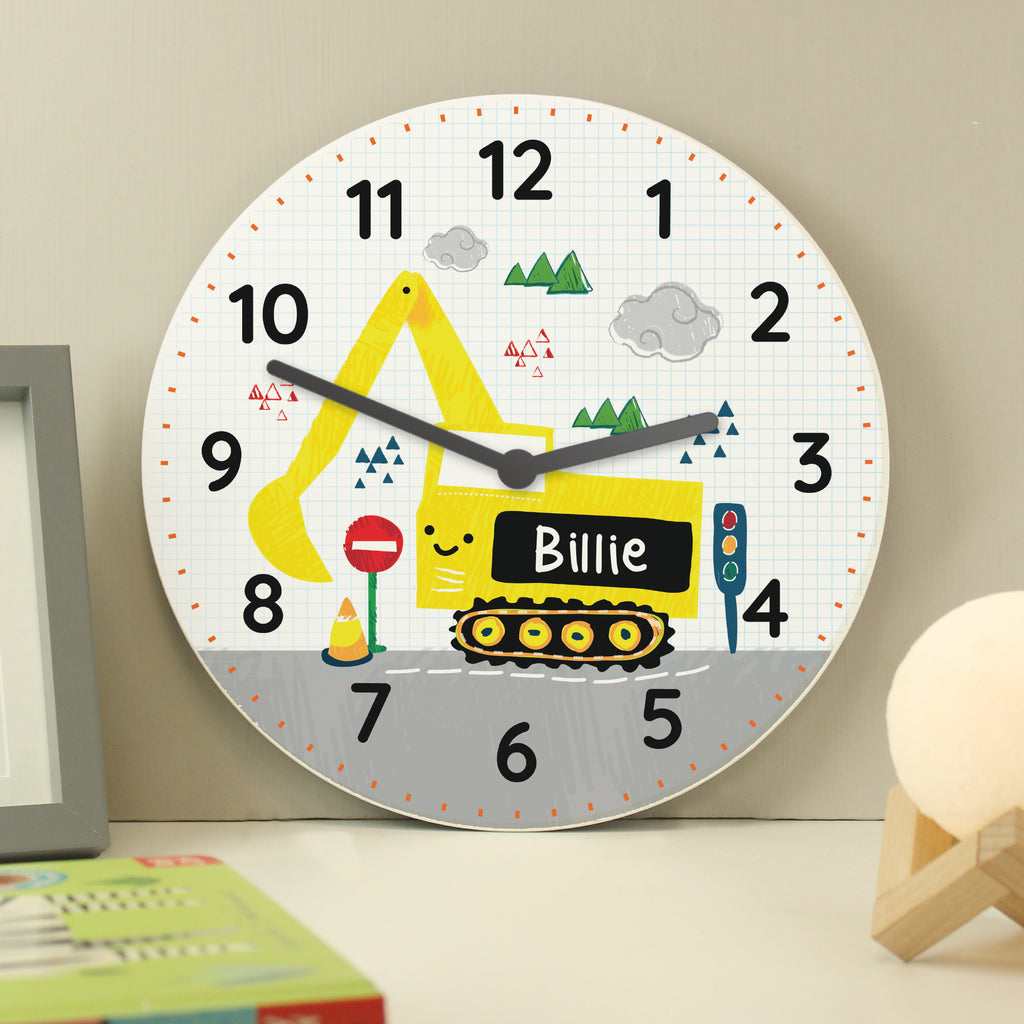 Personalised Digger Wooden Clock - Buy Clocks & Watches at GiftMasters.co.uk