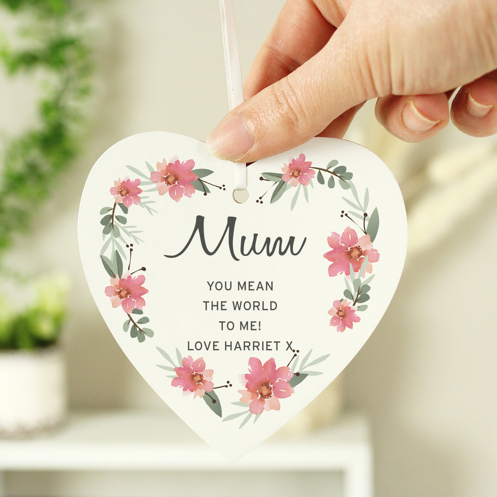 Personalised Floral Sentimental Wooden Heart Decoration - Buy Hanging Decorations & Signs at GiftMasters.co.uk