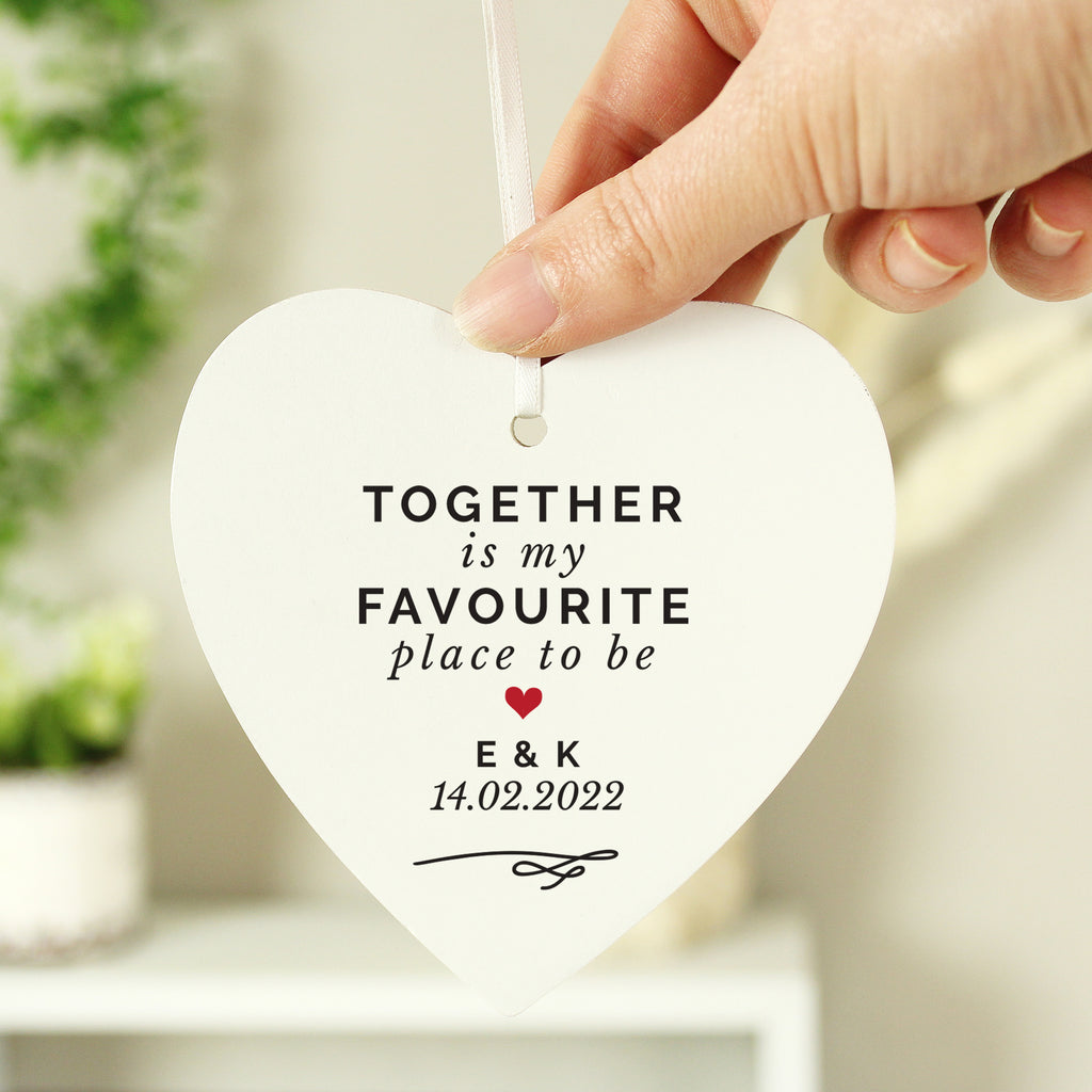 Personalised Together Is My Favourite Place Wooden Heart Decoration - Buy Hanging Decorations & Signs at GiftMasters.co.uk
