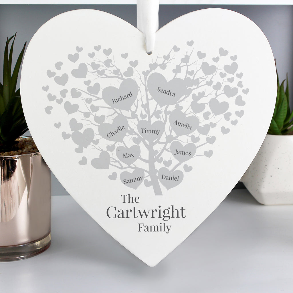 Personalised Family Tree Large Wooden Heart - Buy Hanging Decorations & Signs at GiftMasters.co.uk
