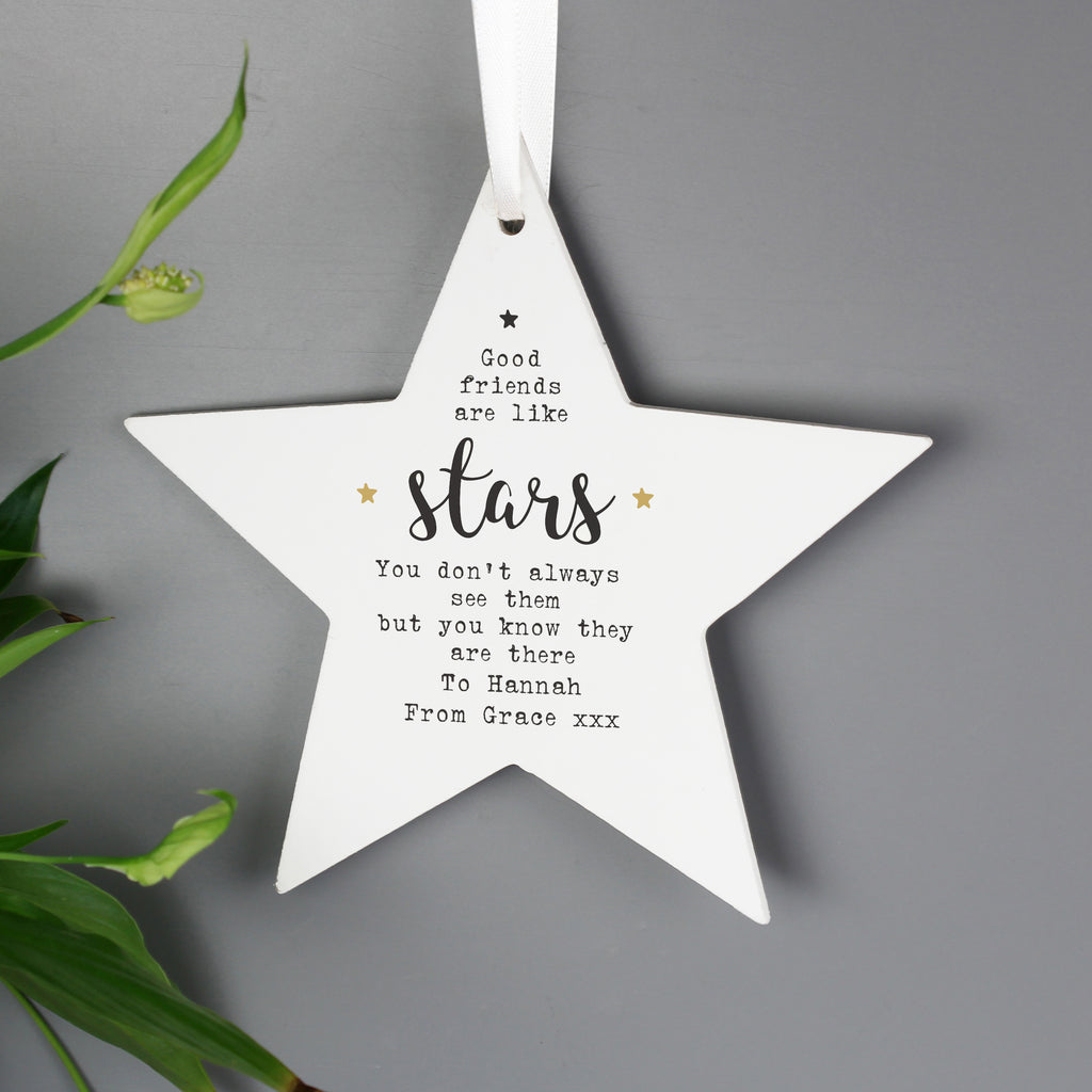 Personalised Good Friends Wooden Star Decoration - Buy Christmas Decorations at GiftMasters.co.uk