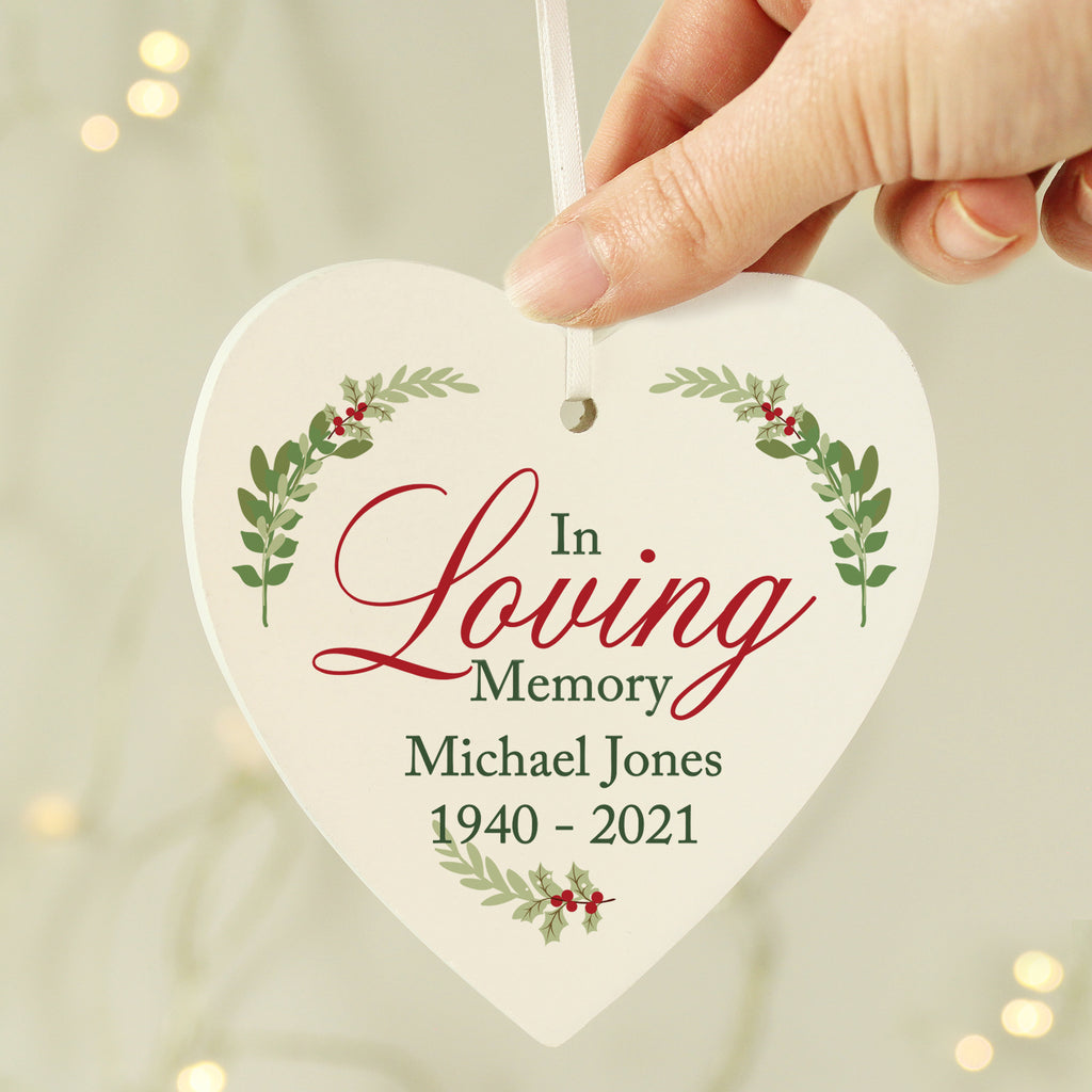 Personalised In Loving Memory Wooden Heart Decoration - Buy Christmas Decorations at GiftMasters.co.uk