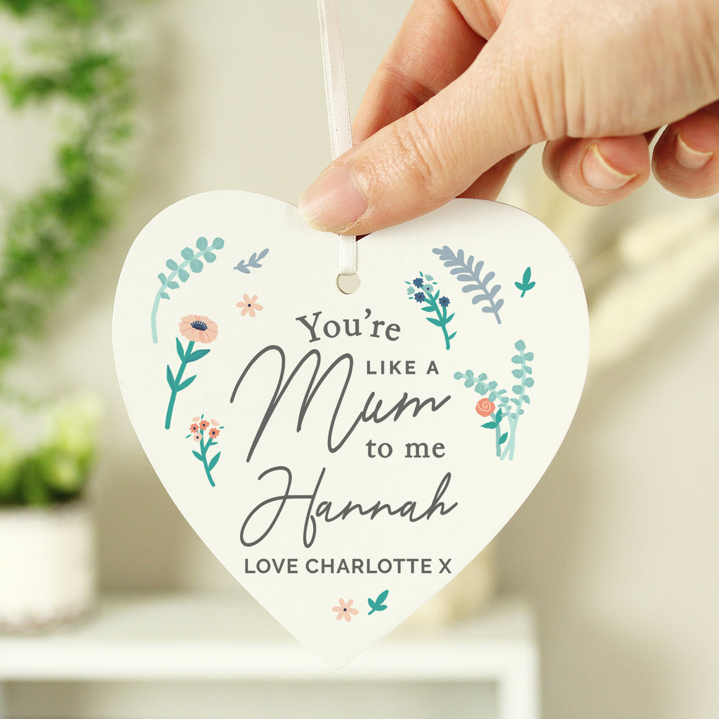 Personalised You're Like A Mum To Me Wooden Heart Decoration - Buy Hanging Decorations & Signs at GiftMasters.co.uk