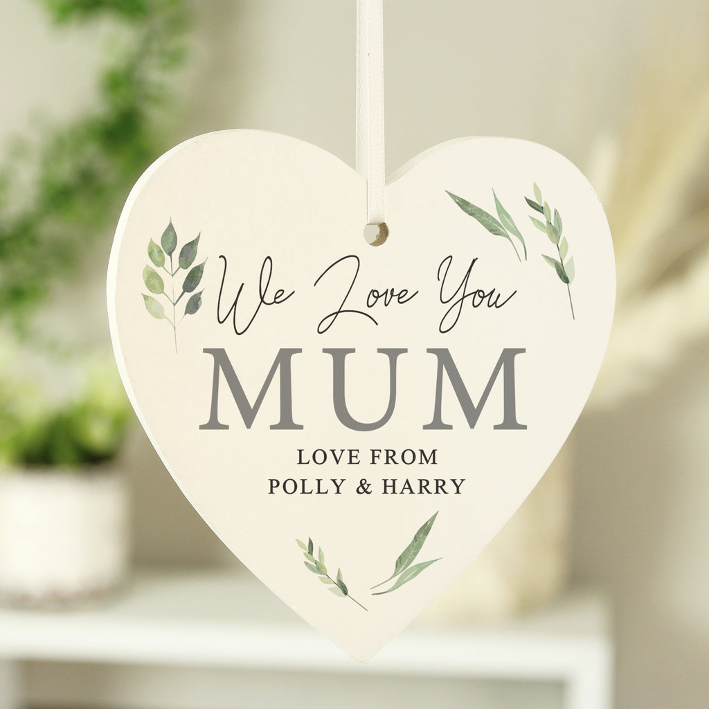 Personalised Botanical Script Wooden Heart Decoration - Buy Hanging Decorations & Signs at GiftMasters.co.uk