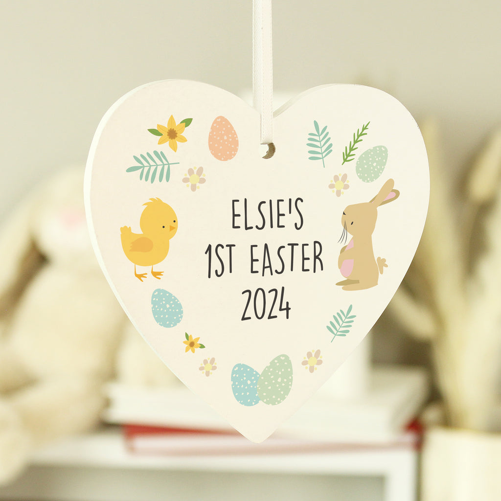 Personalised First Easter Heart Tree Decoration - Buy Wooden at GiftMasters.co.uk