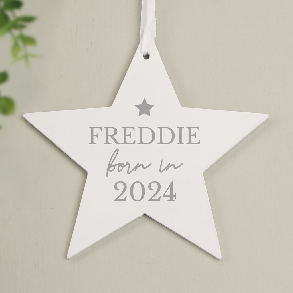 Personalised Born In Wooden Star Decoration - Buy Hanging Decorations & Signs at GiftMasters.co.uk