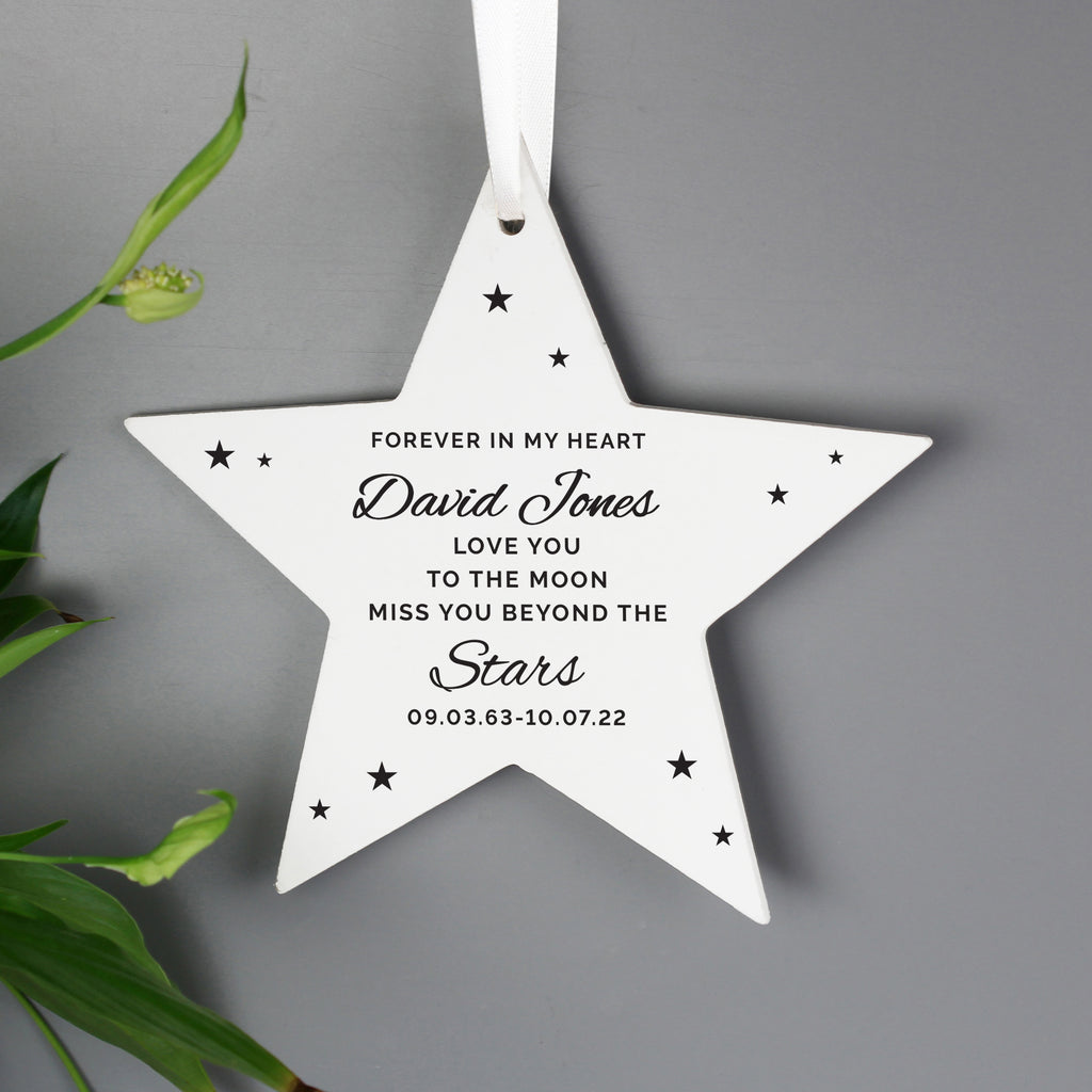 Personalised Miss You Beyond The Stars Wooden Star Decoration - Buy Hanging Decorations & Signs at GiftMasters.co.uk